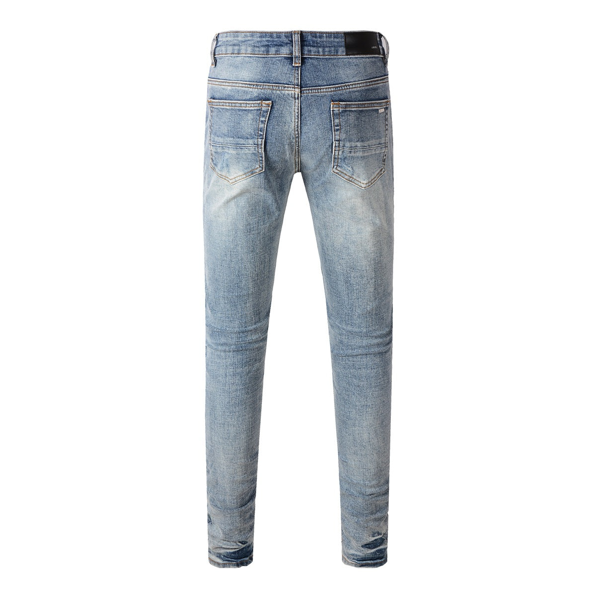 Fashionable Slim Fit Denim with a Washed Effect and Blue Rhinestone Embellishments 6566