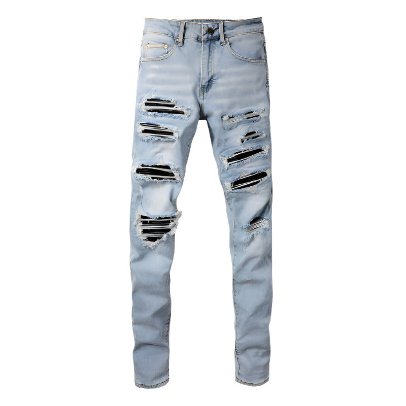1307 Skinny Biker Jeans for Men Denim High  Quality Slim Fit Straight Leg Trousers
