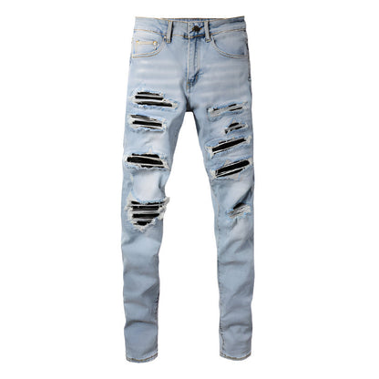 1307 Skinny Biker Jeans for Men Denim High  Quality Slim Fit Straight Leg Trousers