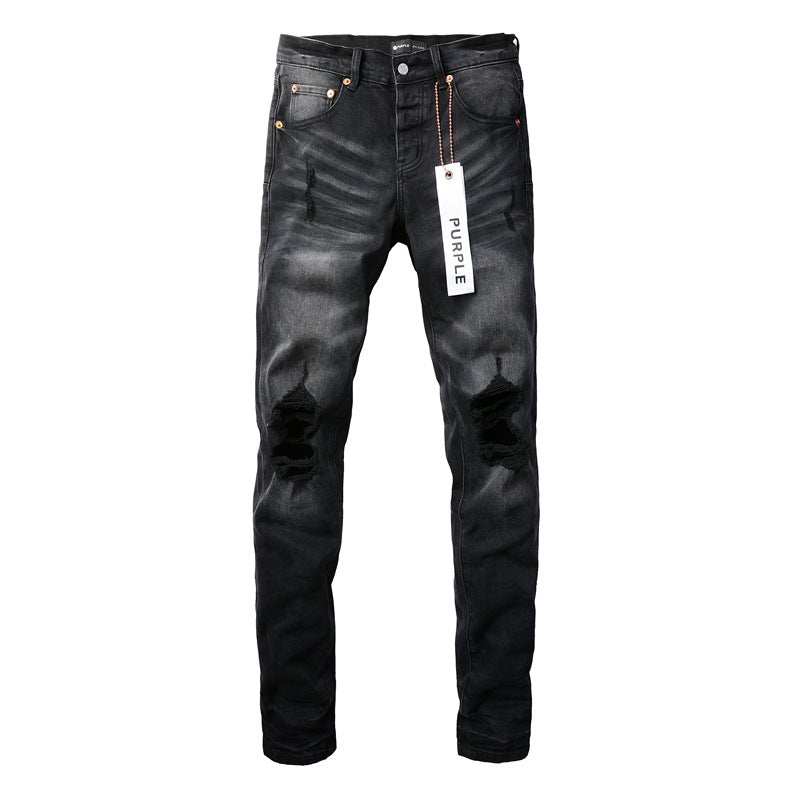 9029 New Fashion Men Black Jeans Distressed Hole Unique Personality