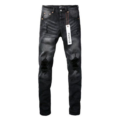 9029 New Fashion Men Black Jeans Distressed Hole Unique Personality