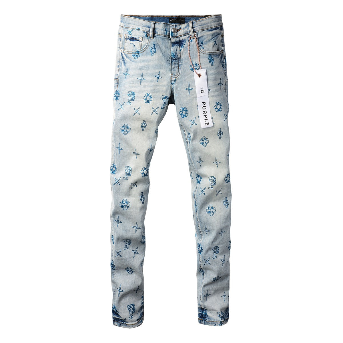 Trendy Blue Denim Pants 9063 with Unique Print Details for a Fashion Forward Look